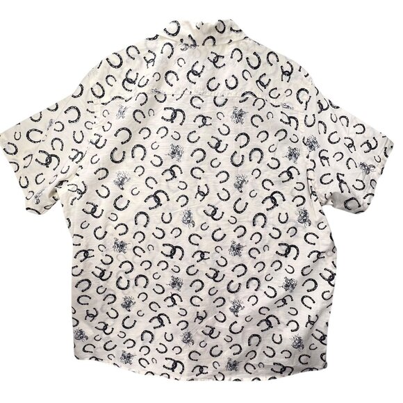 Pendleton Mens XL Short Sleeve Shirt Horseshoe Cowboy Rodeo Bronco Print Collar - Picture 4 of 13